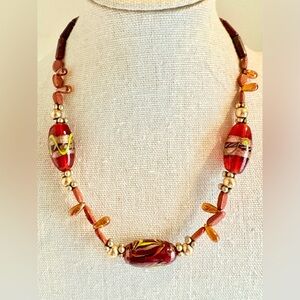 Vintage Goldstone Red and Gold Venetian Murano Glass Beaded Necklace